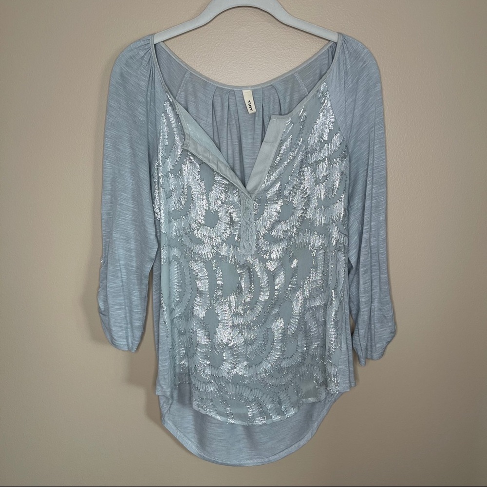 Tiny for Anthropologie Grey Metallic Button Down S